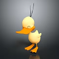Cute Yellow Cartoon Duck Character with Orange Beak and Feet 3D Rendering