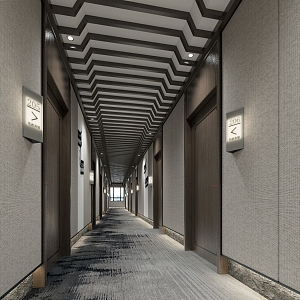 Chinese Hotel Aisle 3d model