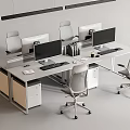 Modern Office Desk Setup With Multiple Computer Monitors Office Chairs And Drawer Cabinets 3d model