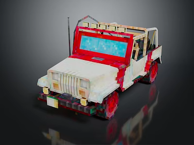 Red And White Open Top Jeep Model Constructed With Detailed Building Blocks 3d model