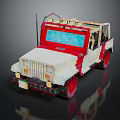 Red And White Open Top Jeep Model Constructed With Detailed Building Blocks