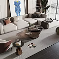 Modern White Sofa And Black Coffee Table Set With Decorative Pillows Green Plant And Artwork