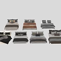 Multiple Beds In Different Styles With Neutral Bedding And Decorative Pillows 3d model