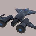 Futuristic Black Fighter Jet With Blue Glowing Elements And Angular Wings 3d model