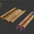 Traditional Sheepskin Scrolls With Red Wooden Rollers On Dark Background