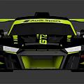 Sleek Black White Yellow Race Car Featuring Aerodynamic Design And Rear Spoiler