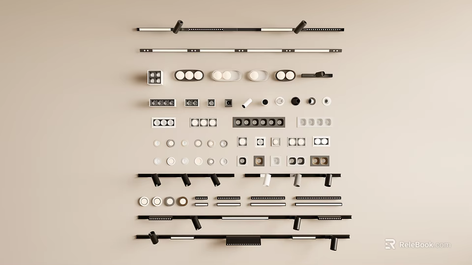 Modern Downlights and Spotlights Assortment with Installation Components for Home Ceiling 3d model