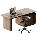 Sturdy Solid Wood Office Desk And Soft Leather Chair Set For Comfortable Home Working Space