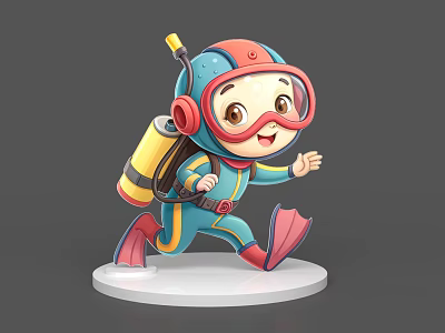 Colorful Cartoon Game Character With Scuba Helmet Oxygen Tank And Flippers 3d model