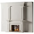 Elegant White Fireplace Interior Design With Burning Flames And Panels 3d model