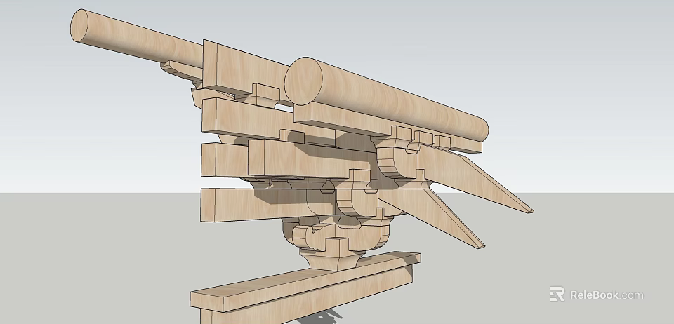 Wooden Architectural Component With Intricate Beam Joint And Block Assembly Structure 3d model