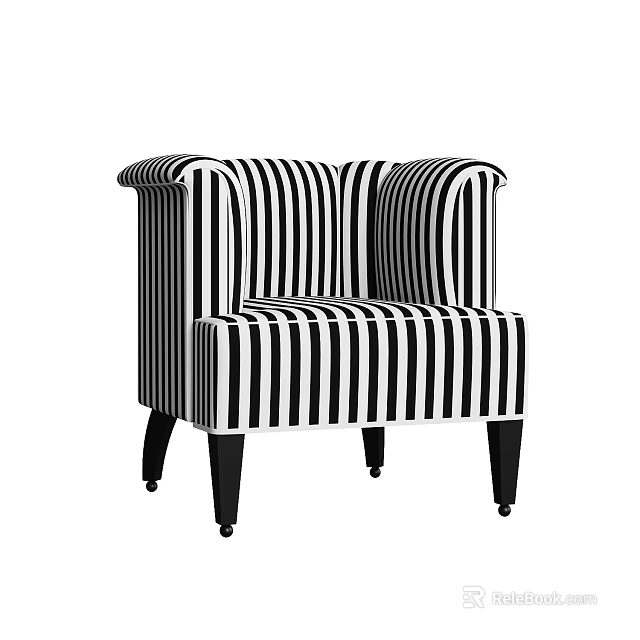 Black And White Striped Single Sofa With Curved Arms And Black Legs Modern Design 3d model 