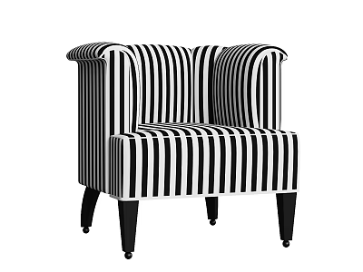 Black And White Striped Single Sofa With Curved Arms And Black Legs Modern Design 3d model