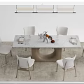 Modern Dining Table Set With Marble Top And Comfortable Chairs On Rug 3d model