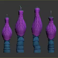 Four purple abstract plants with blue textured bases on dark surface