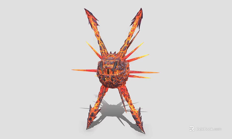 Fiery Spiked Game Movie Character With Burning Limb Structure And Orange Glow 3d model 