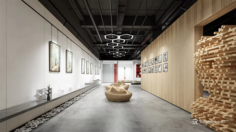 Book Art Exhibition In Modern Gallery With Creative Artwork Displays And Design Elements 3d model 