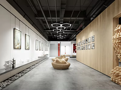 Book Art Exhibition In Modern Gallery With Creative Artwork Displays And Design Elements 3d model