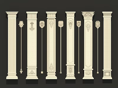 Classical Architectural Columns Featuring Various Decorative Capitals Bases And Ornament Details 3d model