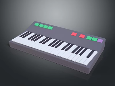 Modern Electronic Keyboard With Black White Keys And Colored Control Buttons 3d model