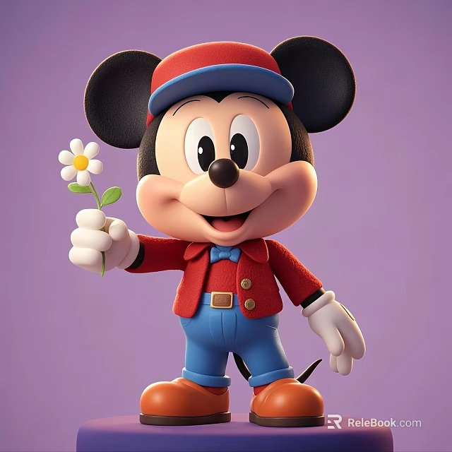 Cute Cartoon Character Wearing Red Hat Jacket Blue Pants Holding White Flower On Purple Background 3d model 