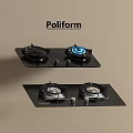 Poliform Cooktop with Two Burners and Blue Flame on Black Panel