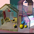 Indoor Play Equipment Featuring Colorful Transparent Structures Slides And Plant Decorations