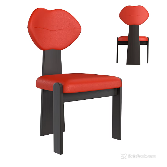 Stylish Modern Red Leather Dining Chairs With Black Solid Wood Legs 3d model
