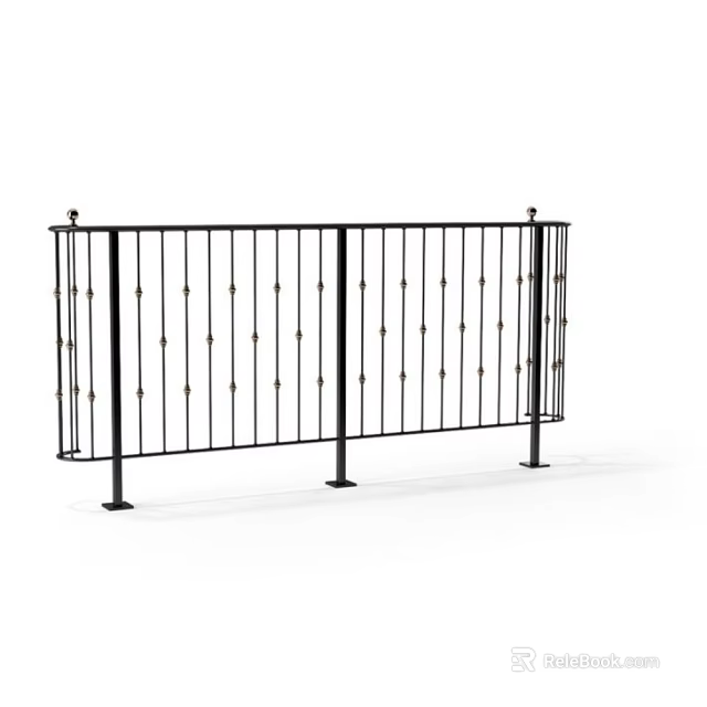 Black Metal Railing With Vertical Bars Decorative Dots And Support Posts 3d model 