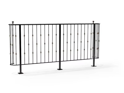 Black Metal Railing With Vertical Bars Decorative Dots And Support Posts 3d model