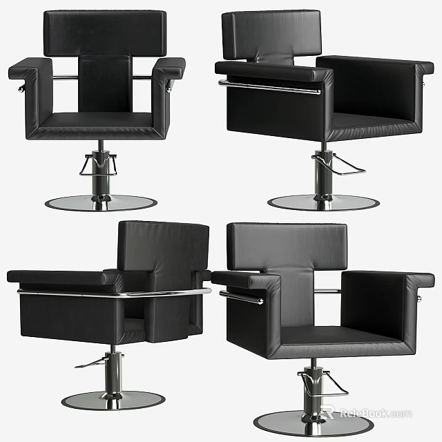 Modern Black Leather Massage Chair With Rotating Base And Metal Frame Armrests 3d model 
