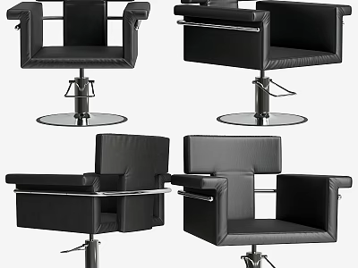 Modern Black Leather Massage Chair With Rotating Base And Metal Frame Armrests 3d model