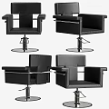 Modern Black Leather Massage Chair With Rotating Base And Metal Frame Armrests