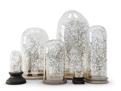 Glass Dome Decorative Lights with Twinkling String Lights Various Sizes Black Metal Bases 3d model