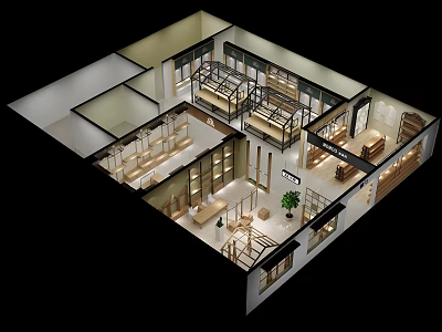 Modern Clothing Store Interior Design With Display Racks Shelves And Fitting Rooms 3d model