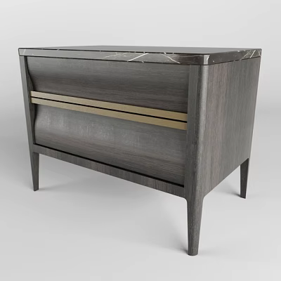 Modern Dark Wood Bedside Table With Marble Top Golden Stripe And Slim Legs 3d model