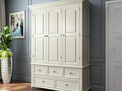 Classic White Wardrobe With Multiple Doors And Drawers In Elegant Room Setting 3d model