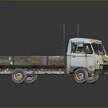Old Rusty Blue And White Truck With Open Bed And Metal Rails