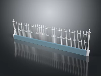 Ornamental White Iron Fence With Spiked Top And Blue Base Design 3d model
