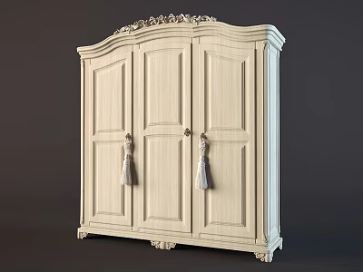 Classic White Wardrobe With Carved Details Three Doors Tassel Handles And Ornate Feet 3d model