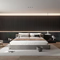 Modern Bedroom Interior Design With Platform Bed Area Rug And Wall Paneling 3d model