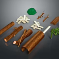 Assorted Natural Wood Materials Display With Logs Sticks Planks Branches And Green Accents