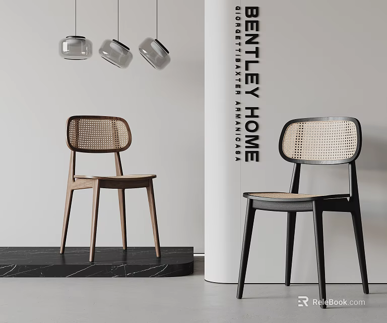 Modern Leisure Chair With Woven Seat And Wooden Frame For Home Living Space 3d model 