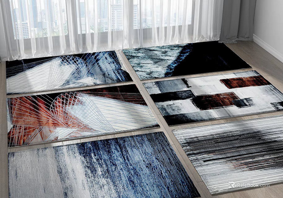 Stylish Square Rugs Featuring Abstract Geometric Patterns And Modern Colorful Designs 3d model