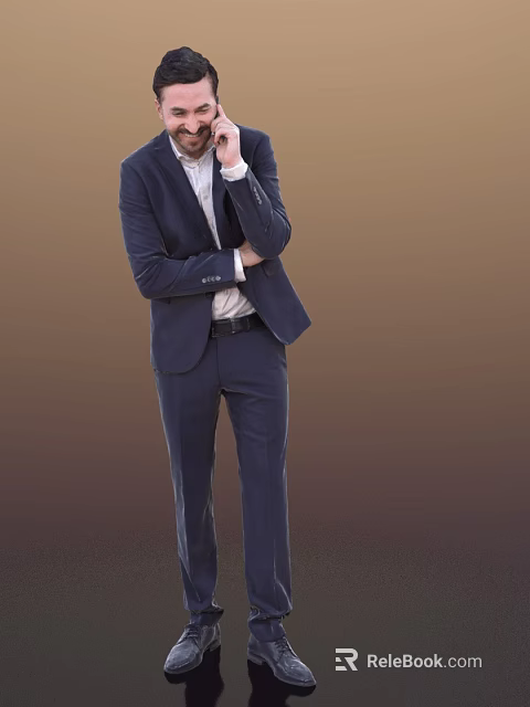 Man In Navy Blue Suit And White Shirt Adjusting Collar On Brown Background 3d model 