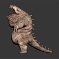 Fierce 3D Monster Character With Open Mouth Sharp Teeth Bulky Spiked Body And Thick Limbs