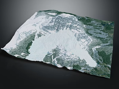 3D Natural Landscape Model With Snowy Regions Green Vegetation And Terrain Texture 3d model