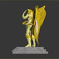 Golden Atlas Statue With Golden Wings Standing On Stone Pedestal