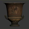 Ancient Carved Terracotta Vase Featuring Intricate Sculptural Patterns And Decorative Handles