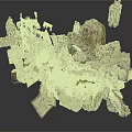 3D Fractured Rock Formation With Green Moss And Jagged Surface Details